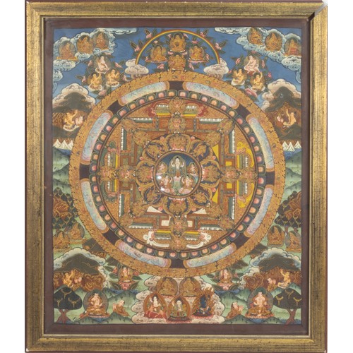 264 - A Tibetan Nepalese Thangka Painting Decorated with Gold Inlay. 

Approximately 39.7x33.3cm