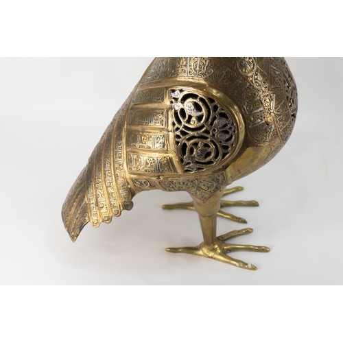 211 - A Pair of Islamic Bronze Birds Decorated with Kufic Inspirations and Floral Patterns in Silver Inlay... 