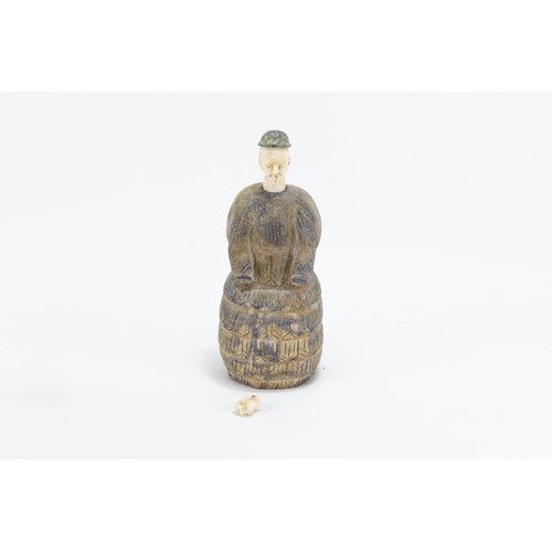 291 - A Lapis Lazuli Bactria Style Large Idol with Miniature White Stone Head & Hand & a Bronze Hat.

H: A... 