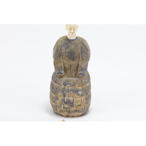 291 - A Lapis Lazuli Bactria Style Large Idol with Miniature White Stone Head & Hand & a Bronze Hat.

H: A... 