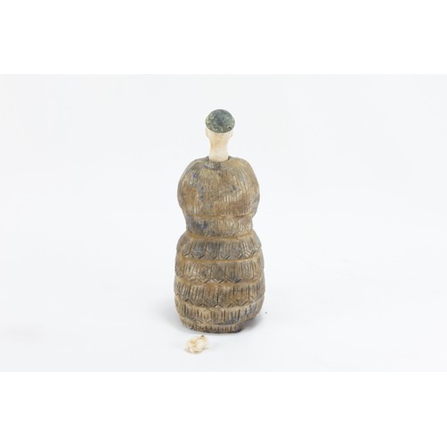 291 - A Lapis Lazuli Bactria Style Large Idol with Miniature White Stone Head & Hand & a Bronze Hat.

H: A... 