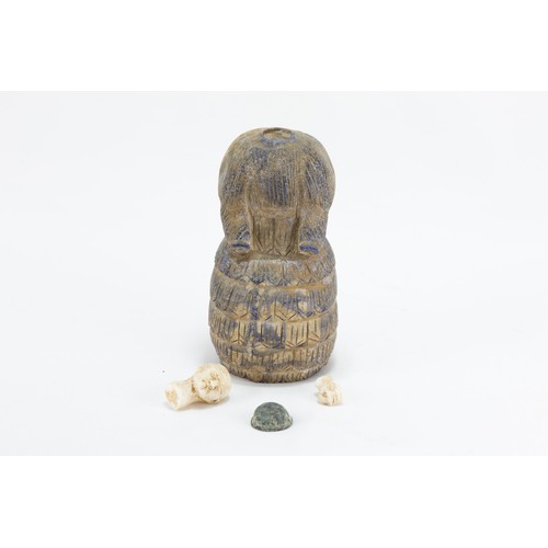 291 - A Lapis Lazuli Bactria Style Large Idol with Miniature White Stone Head & Hand & a Bronze Hat.

H: A... 