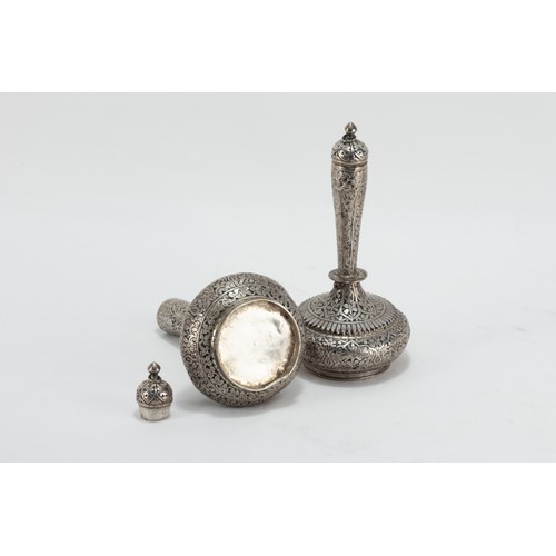 135 - A Pair of Silver Indian or Kashmiri Tested Silver Rosewater Sprinklers.

H: Approximately 12.5cm
144... 