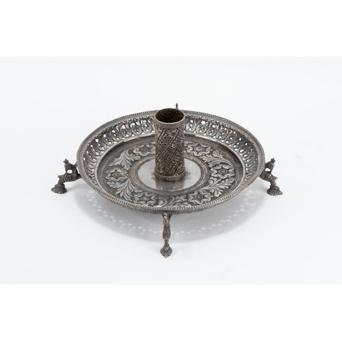 136 - An Indian Silver Candleholder with 2 Boxes.

Candleholder D: Approximately 14.5cm
290g