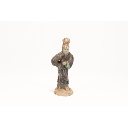 99 - A Chinese Terracotta Figure of a Female Attendant Standing on a Circular Base from  the Qing Dynasty... 