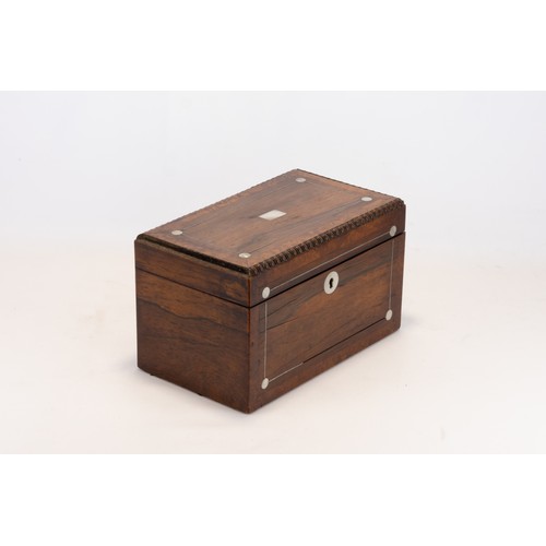 15 - A Rosewood Tea Casket with Mother Pearl and Burt Walnut Cross-Banding Bead Edge Border from the Earl... 