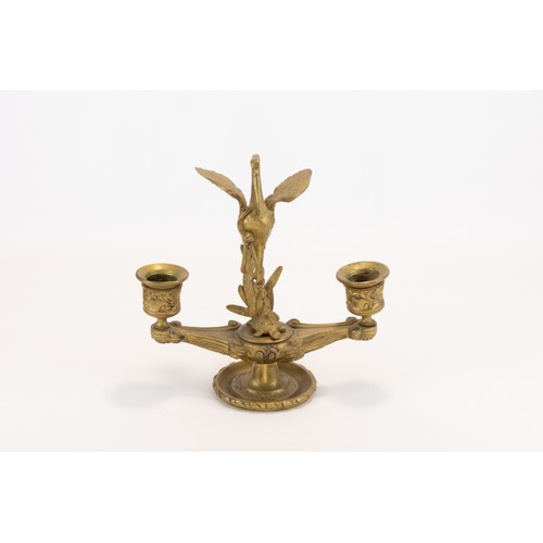 27 - A French Brass Candelabra with a Flamingo Standing on a Turtle.

H: Approximately 17cm