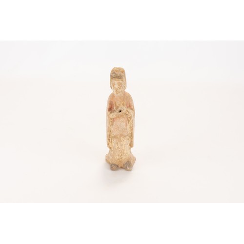 112 - A Chinese Pottery Female Figure in a Long Robe & Hat from the Tang Dynasty.

H: Approximately 20cm