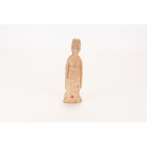 112 - A Chinese Pottery Female Figure in a Long Robe & Hat from the Tang Dynasty.

H: Approximately 20cm