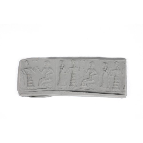 328 - A Babylonian Black Hardstone Cylinder Seal Depicting a Carving of a Worship Scene on the Sides Circa... 