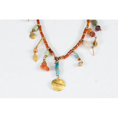 339 - A Western Asiatic Carnelian, Gold & Turquoise Charm Necklace Circa 1st Millennium B.C. - 1st Millenn... 