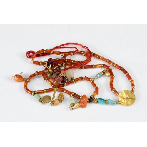 339 - A Western Asiatic Carnelian, Gold & Turquoise Charm Necklace Circa 1st Millennium B.C. - 1st Millenn... 