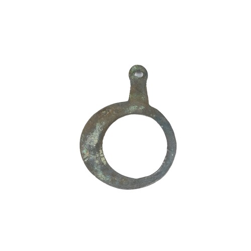 344 - A European Bronze Age Ring Shaped Pendant Circa 1200-900 B.C. 

L: 7.3x5.4x0.3cm