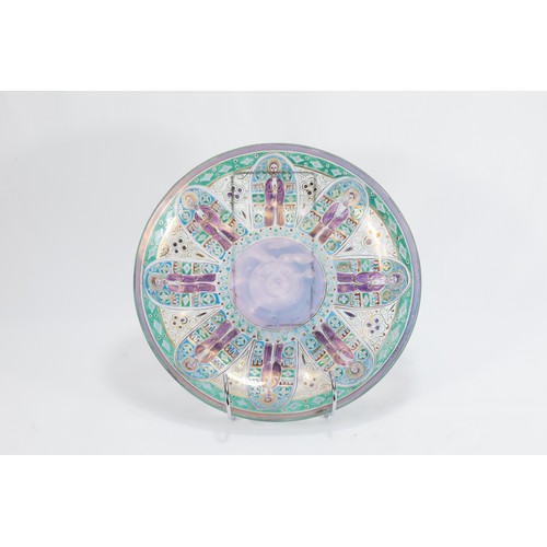 308 - A Slavic Decorative Glass Plate Decorated with Painted Figures of 8 Saints.

D: Approximately 24cm