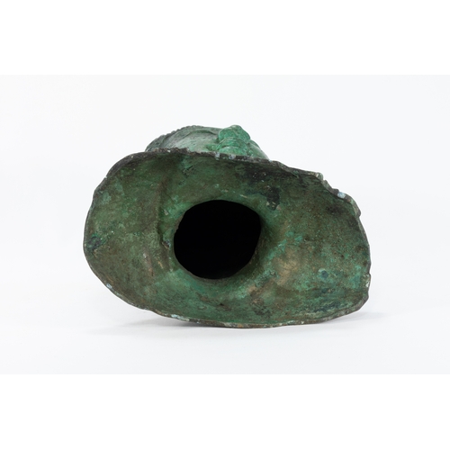 87 - A Chinese Tibetan Bronze Buddha Head with Green Patina.

H: Approximately 25cm