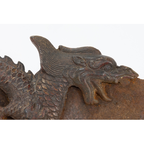 96 - A Large Tibetan Bronze Dragon Axe Probably 19th Century.

L: Approximately 33.5cm