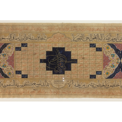 199 - An Islamic Ottoman Framed Handwritten Manuscript Decorated with Islamic Calligraphy & God's Names in... 