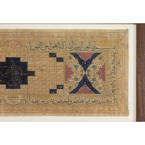 199 - An Islamic Ottoman Framed Handwritten Manuscript Decorated with Islamic Calligraphy & God's Names in... 