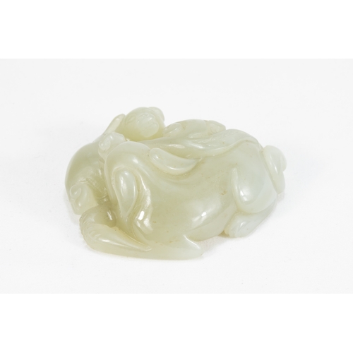 115 - A Chinese Hand-Carved Jade Figure of a 2 Sitting Dogs.

L: Approximately 6.8cm