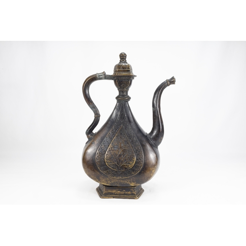 202 - An Islamic Indian Mughal Bronze Ewer Decorated with Floral Patterned Carvings & Sprout in the Form o... 