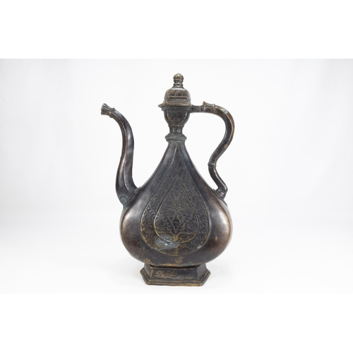 202 - An Islamic Indian Mughal Bronze Ewer Decorated with Floral Patterned Carvings & Sprout in the Form o... 