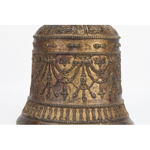 62 - A Large Tibetan Buddhist Bronze Gilt Bell Decorated with Vajras & a Buddha Deity.

H: Approximately ... 