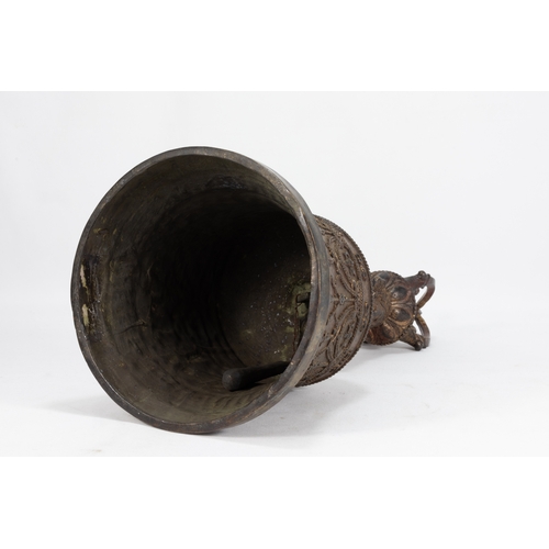 62 - A Large Tibetan Buddhist Bronze Gilt Bell Decorated with Vajras & a Buddha Deity.

H: Approximately ... 