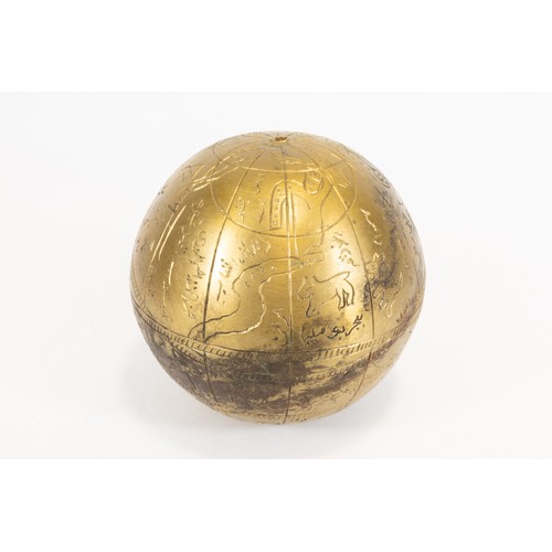 203 - An Islamic Indian Late Mughal Brass Globe with a Stand Decorated with Kufic Calligraphy 18th Century... 