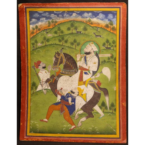 290 - An Indian Kota School Painting Depicting Maharaja Chhatrasal on Horseback from the 20th Century.

Ap... 