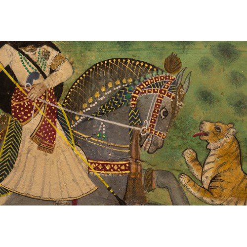 292 - An Indian Painting Depicting Raja Bishan Singh Hunting a Tiger on Horseback from the Late 19th Centu... 