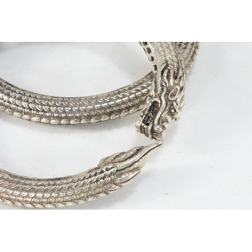 335 - A Collection of 3 Tribal Chinese Tibetan White Metal Bangles.

303g