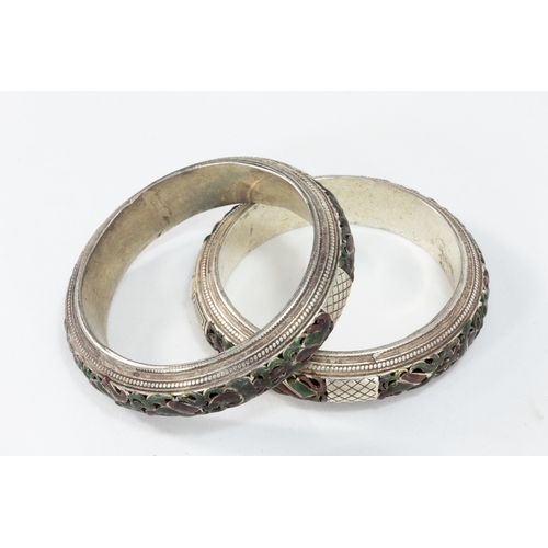 335 - A Collection of 3 Tribal Chinese Tibetan White Metal Bangles.

303g