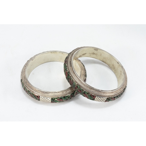 335 - A Collection of 3 Tribal Chinese Tibetan White Metal Bangles.

303g