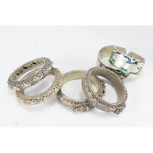 336 - A Collection of 3 Tribal Chinese Tibetan White Metal Bangles.

336g