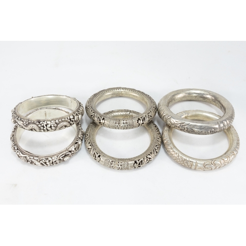 338 - A Collection of 3 Tribal Chinese Tibetan White Metal Bangles.

349g