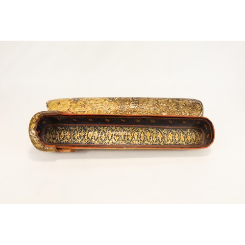 208 - A Large Islamic Kashmiri Paper-Mache Pen Box Qalamdan from the 18th-19th Century.

L: Approximately ... 