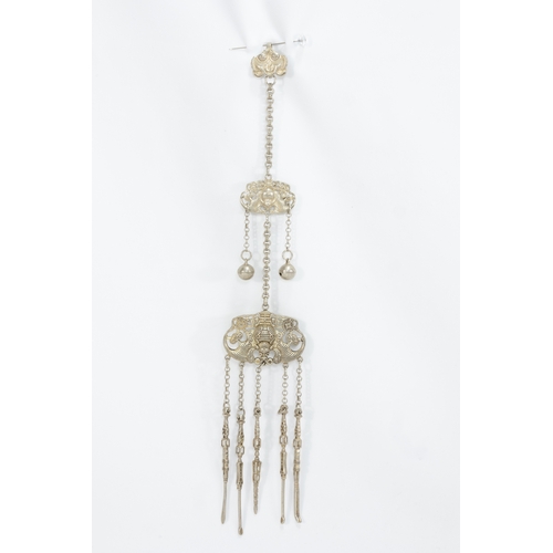 347 - A Chinese Tibetan White Metal Hair Accessory.

H: Approximately 33.7cm

82.7g