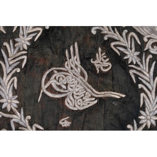 210 - An Extremely Rare Islamic Ottoman Silver-Threaded Silk Ka'abah Wall Decor Embroidery Decorated with ... 