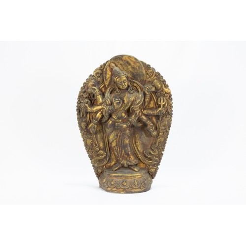 69 - A Rare Tibetan Bronze Gilt Plaque of an Eight-Armed Avalokiteshvara from Early 19th Century.

H: App... 