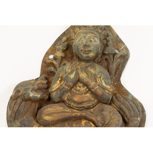 71 - A Rare Tibetan Bronze Gilt Plaque of Samantabhadra (Bodhisattva) from the 18th-19th Century.

H: App... 