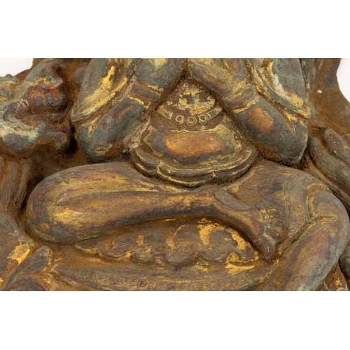 71 - A Rare Tibetan Bronze Gilt Plaque of Samantabhadra (Bodhisattva) from the 18th-19th Century.

H: App... 