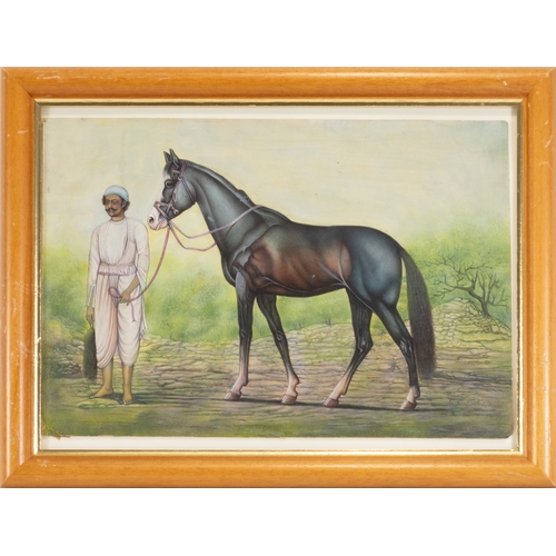 306 - An Indian Company School Painting Depicting a  Man with a Horse.

With frame: Approximately 45.2cm x... 