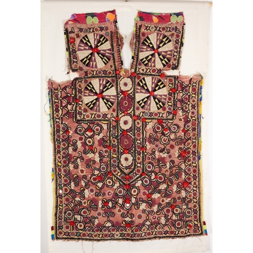 307 - An Indian Framed Silk Front of Shirt Choli from the Late 19th Century Decorated with Floral Patterns... 