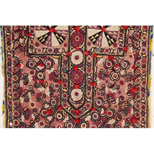 307 - An Indian Framed Silk Front of Shirt Choli from the Late 19th Century Decorated with Floral Patterns... 