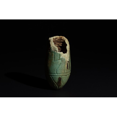 169 - An Egyptian Blue Glazed Faience Fragment of a Perfume Bottle Circa 26th Dynasty of Egypt.

H: Approx... 