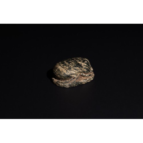 173 - An Egyptian Steatite or Granite Probably Heart Scarab in the Form of a Beatle, 1600-1400 B.C.

L: Ap... 