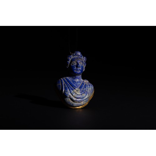 229 - A Roman Lapis Lazuli Bust of a Deity or a Local Framed in Gold, Circa 3rd Century A.D.

H: Approxima... 