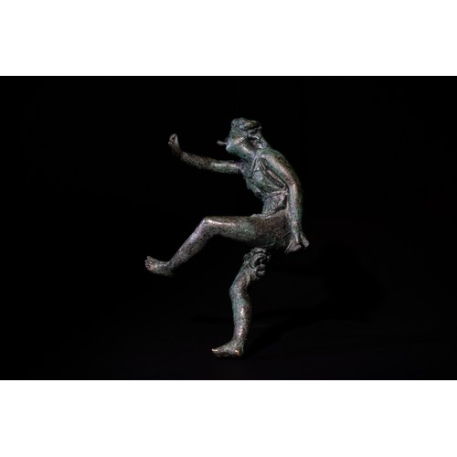 236 - An Roman Bronze Figure of a Dancing Man Posing as a Faun, Greek Roman Period, 1st Century B.C. - 1st... 