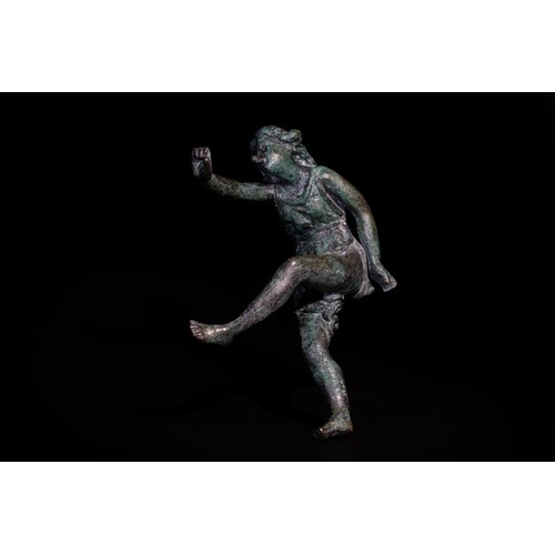 236 - An Roman Bronze Figure of a Dancing Man Posing as a Faun, Greek Roman Period, 1st Century B.C. - 1st... 