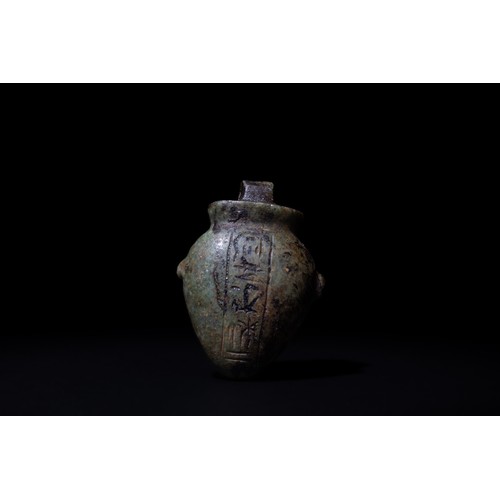 183 - An Egyptian Hardstone Pendant in the Form of a Container Inscribed with Hieroglyphics, 26th Dynasty ... 